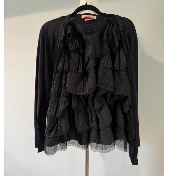 Comme des Garçons Designer Ruffle Top Layered Long Sleeve Wool Nylon Black - Picture 2 of 7